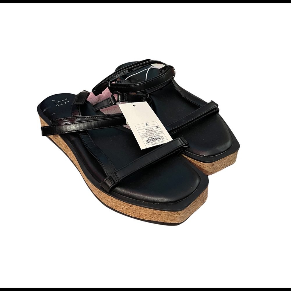 Women's Nova Sporty Cork Platform Sandals - A New Day Black